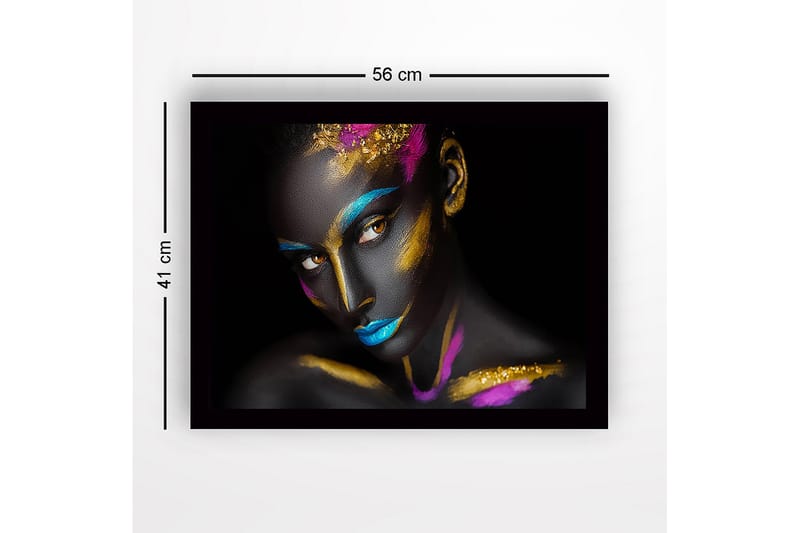 Kehystetty puucanvas - 41x56 cm - Nainen värikkäällä kasvomaalauksella - Musta / Sininen / Kulta - Sisustustuotteet - Taulu & taide
