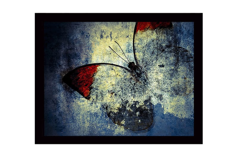 Kehystetty puucanvas - 41x56 cm - Värikäs perhonen punaisilla siivillä - Punainen / Sininen / Keltainen - Sisustustuotteet - Taulu & taide