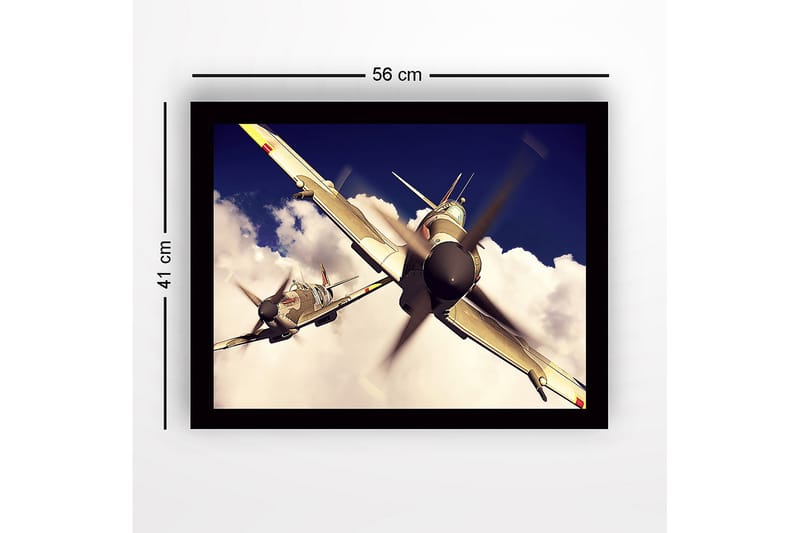 Kehystetty puinen canvas-taulu - 41x56 cm - Lentokone liitelee pilvisellä taivaalla - Harmaa / Sininen / Valkoinen - Sisustustuotteet - Taulu & taide