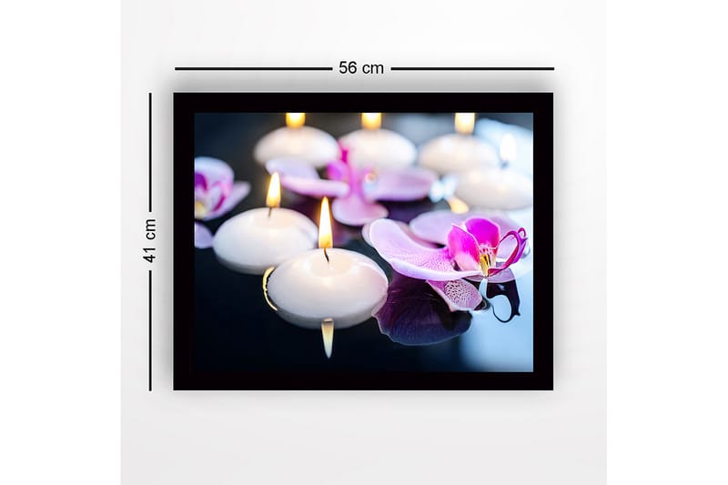 Kehystetty puupohja - 41x56 cm - Kelluva valo ja orkideat harmonisessa vuorovaikutuksessa - Valkoinen / violetti - Sisustustuotteet - Taulu & taide