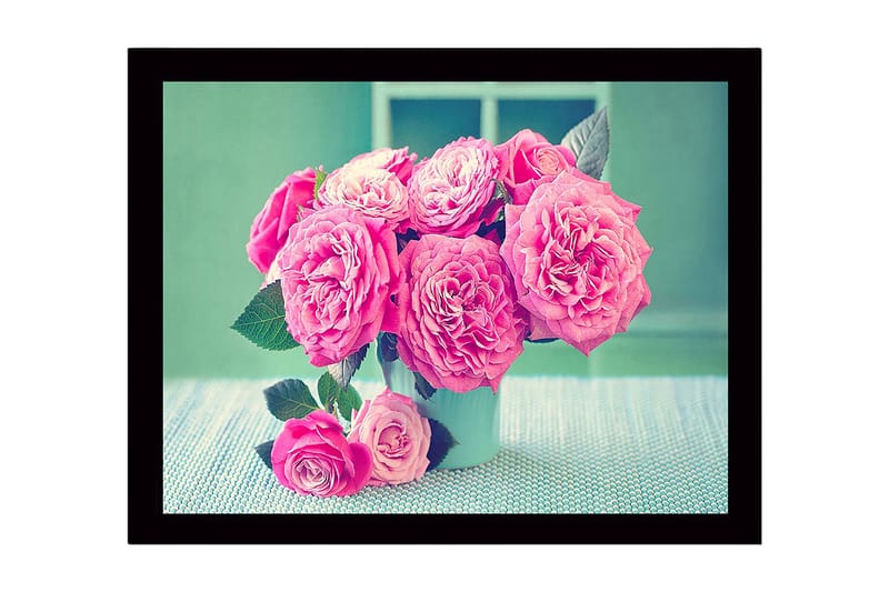 Kehystetty puucanvas - 41x56 cm - Värikäs ruusukimppu - Vaaleanpunainen / Vihreä / Valkoinen - Sisustustuotteet - Taulu & taide