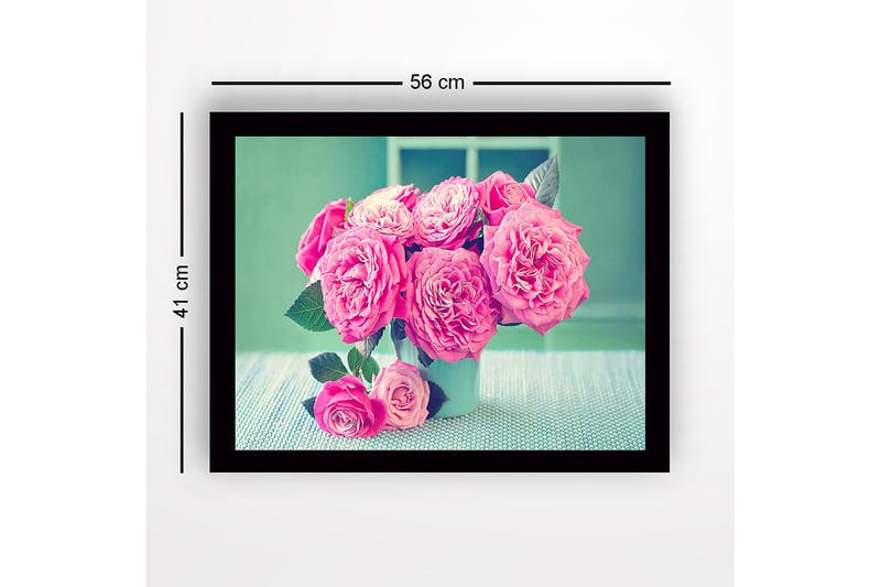 Kehystetty puucanvas - 41x56 cm - Värikäs ruusukimppu - Vaaleanpunainen / Vihreä / Valkoinen - Sisustustuotteet - Taulu & taide