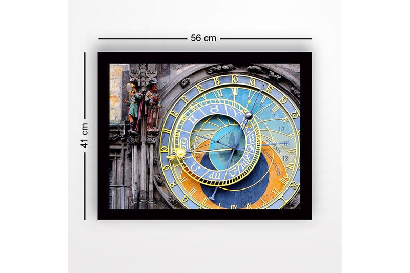 Kehystetty puutaulu canvasille - 41x56 cm - Astronominen kello yksityiskohtaisilla ympyröillä ja symboleilla - Kulta / Sininen / Oranssi - Sisustustuotteet - Taulu & taide