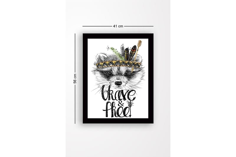 Kehystetty puutaulu canvasille - 41x56 cm - Kettu höyhenillä ja koristeellisella päähineellä - Musta / Kulta / Valkoinen - Sisustustuotteet - Taulu & taide