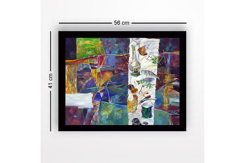 Kehystetty puukangas - 41x56 cm - Abstrakti asetelma ruoasta ja keittiövälineistä - Vihreä / Violetti / Kulta - Sisustustuotteet - Taulu & taide