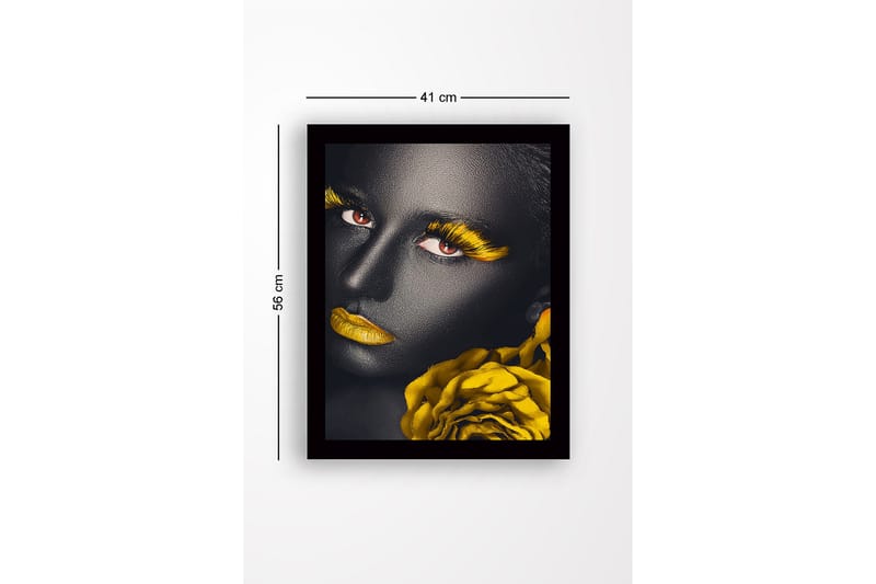 Kehystetty puutaulu canvasille - 41x56 cm - Muotokuva mustaihoisesta naisesta keltaisilla yksityiskohdilla - Musta / Keltainen / Punainen - Sisustustuotteet - Taulu & taide