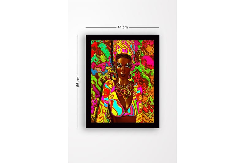 Kehystetty puutaulu canvasille - 41x56 cm - Värikäs muotokuva naisesta perinteisissä koruissa ja vaatteissa - Vaaleanpunainen / Vihreä / Oranssi - Sisustustuotteet - Taulu & taide