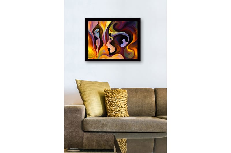 Kehystetty puucanvas - 41x56 cm - Abstrakti muotokuva kasvoista virtaavissa muodoissa - Kulta / Tummanpunainen / Violetti - Sisustustuotteet - Taulu & taide