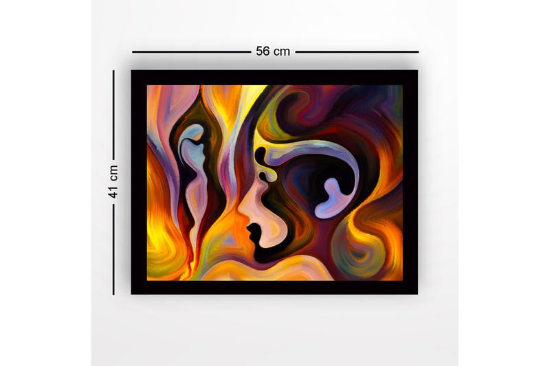 Kehystetty puucanvas - 41x56 cm - Abstrakti muotokuva kasvoista virtaavissa muodoissa - Kulta / Tummanpunainen / Violetti - Sisustustuotteet - Taulu & taide