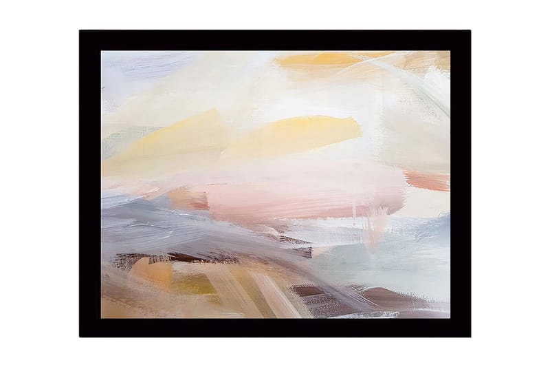 Kehystetty puukangas - 41x56 cm - Abstrakti sommitelma pehmeillä värisiirtymillä, Vaaleankeltainen / Vaaleanpunainen / Vaaleansininen