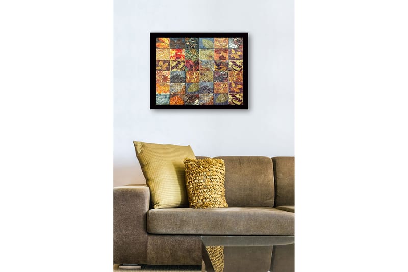 Kehystetty puukangas - 41x56 cm - Mosaiikki eri lehtiä eri väreissä ja tekstuureissa - Kulta / Punainen / Vihreä - Sisustustuotteet - Taulu & taide