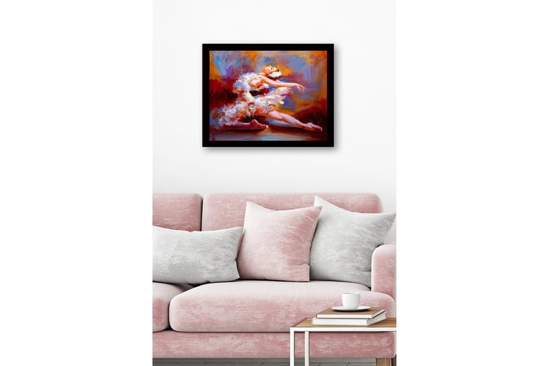 Kehystetty puutaulu canvasille - 41x56 cm - Tanssiva balettitanssija värikkäässä mekossa - Punainen / Valkoinen / Oranssi - Sisustustuotteet - Taulu & taide