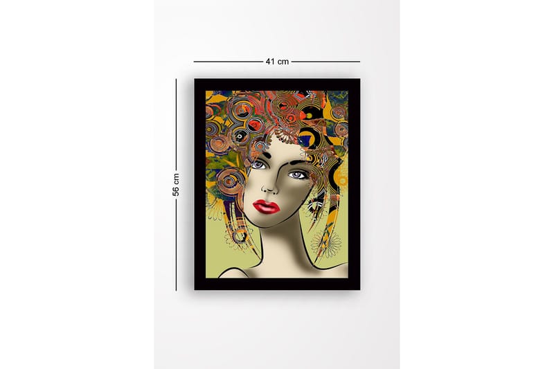 Kehystetty puutaulu canvasille - 41x56 cm - Muotokuva naisesta, jolla on värikäs kampaus ja vahvat piirteet - Punainen / Keltainen / Vihreä - Sisustustuotteet - Taulu & taide