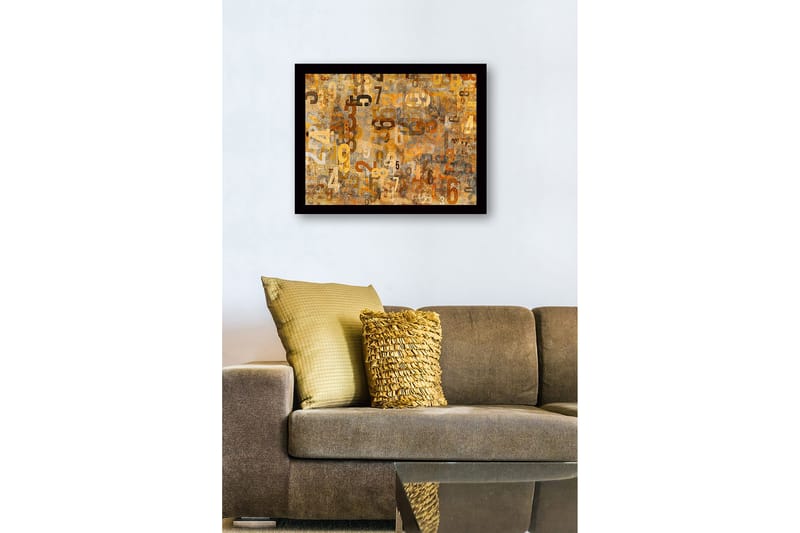 Kehystetty puukangas - 41x56 cm - Abstrakti sommitelma erikokoisilla numeroilla - Kulta / Ruskea / Beige - Sisustustuotteet - Taulu & taide