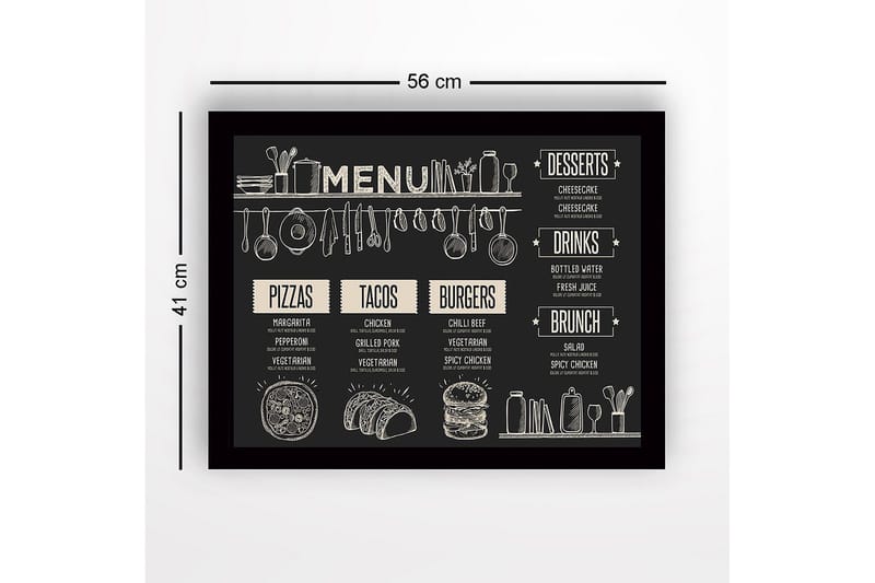 Kehystetty puukangas - 41x56 cm - Ruokalista luonnosmaisella tyylillä - Musta / Beige - Sisustustuotteet - Taulu & taide