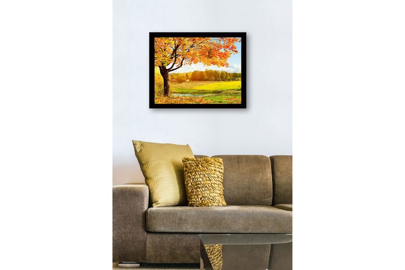 Kehystetty puutaulu canvasille - 41x56 cm - Kaunis syysmaisema suuren puun ja värikkäiden lehtien kanssa - Oranssi / Keltainen / Vihreä - Sisustustuotteet - Taulu & taide