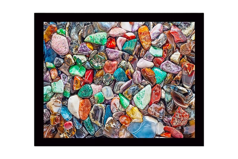 Kehystetty puutaulu canvasille - 41x56 cm - Värikkäitä jalokiviä rikkaassa muotojen ja sävyjen mosaiikissa, Vihreä / Punainen / Sininen