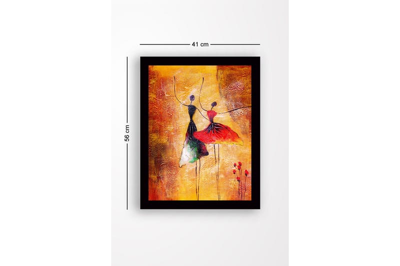 Kehystetty puutaulu canvasille - 41x56 cm - Tanssiva pari värikkäissä mekoissa - Punainen / Musta / Keltainen - Sisustustuotteet - Taulu & taide