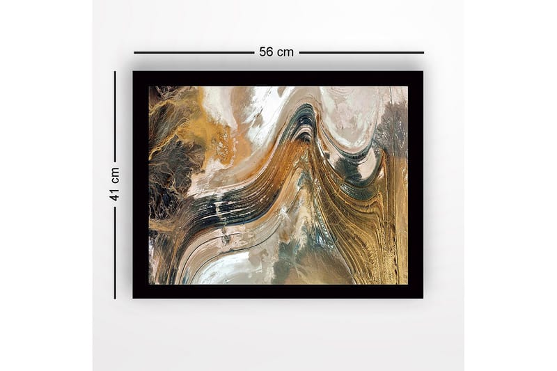 Kehystetty puupohjainen canvas - 41x56 cm - Abstrakti maisema laajoilla linjoilla ja maanläheisillä sävyillä - Kulta / Ruskea / Musta - Sisustustuotteet - Taulu & taide