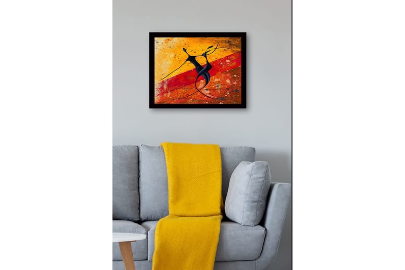Kehystetty puutaulu canvasille - 41x56 cm - Tanssiva pari abstraktissa tyylissä - Musta / Oranssi / Keltainen - Sisustustuotteet - Taulu & taide