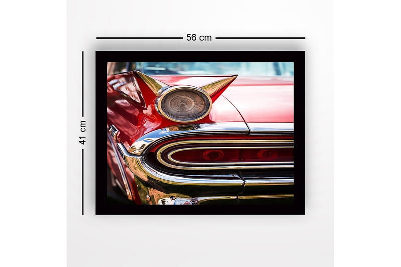 Kehystetty puutaulu canvasille - 41x56 cm - Retroauto ominaisilla yksityiskohdilla ja kiiltävällä kromilla - Punainen / Kromi / Kulta - Sisustustuotteet - Taulu & taide