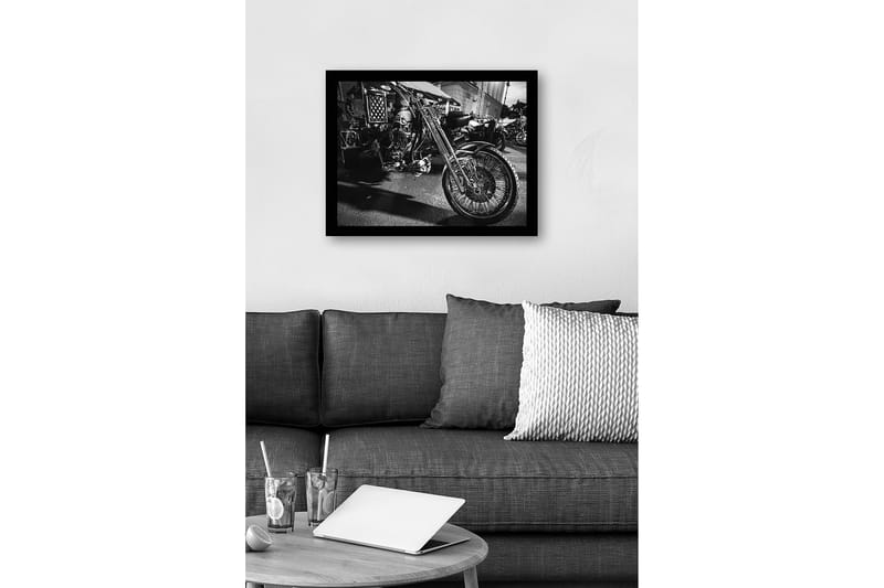 Kehystetty puutaulu canvasille - 41x56 cm - Veistoksellinen moottoripyörä pääkalloaiheella - Musta / Hopea - Sisustustuotteet - Taulu & taide