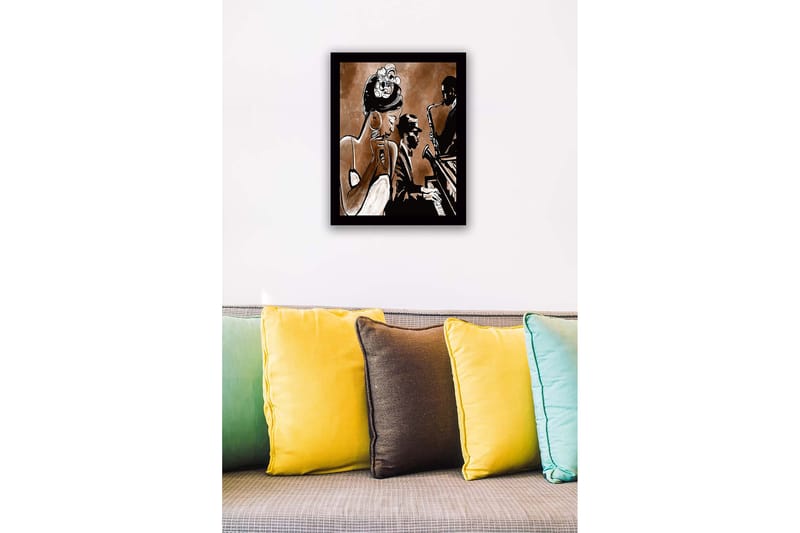 Kehystetty puukangas - 41x56 cm - Musiikkiesitys laulajan ja muusikon kanssa - Tummanruskea / Beige / Musta - Sisustustuotteet - Taulu & taide
