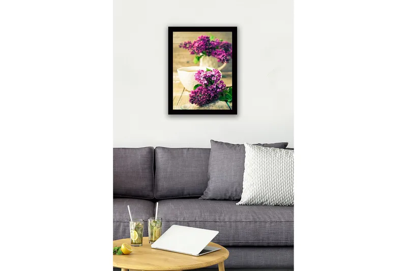 Kehystetty puucanvas - 41x56 cm - Värikäs syreenikimppu - Violetti / Vihreä - Sisustustuotteet - Taulu & taide