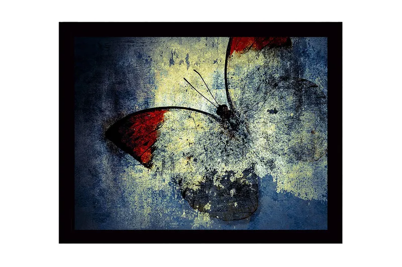 Kehystetty puucanvas - 41x56 cm - Värikäs perhonen punaisilla siivillä, Punainen / Sininen / Keltainen