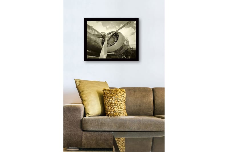 Kehystetty puutaulu canvasille - 41x56 cm - Yksityiskohtainen lähikuva lentokoneen potkurista ja moottorista - Harmaa / Musta / Hopea - Sisustustuotteet - Taulu & taide