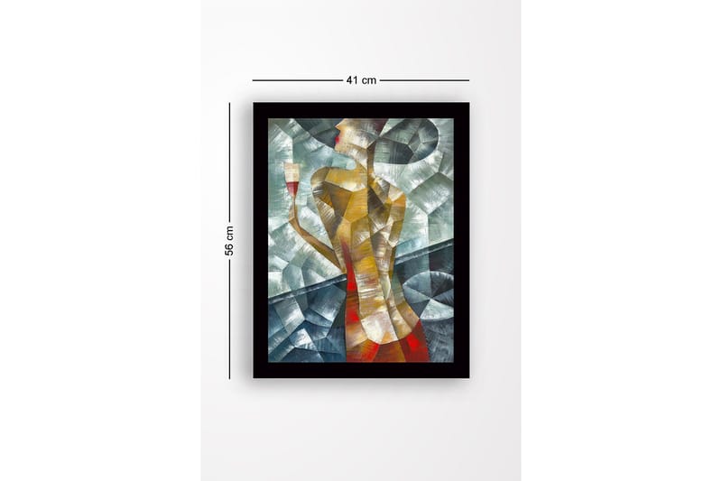 Kehystetty puutaulu canvasille - 41x56 cm - Tyylitelty nainen lasi kädessään - Kulta / Punainen / Vihreä-sininen - Sisustustuotteet - Taulu & taide