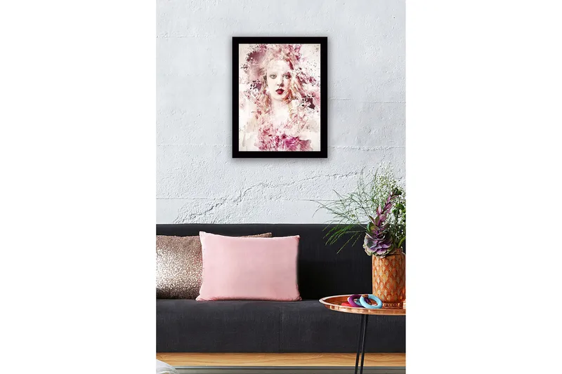 Kehystetty puucanvas - 41x56 cm - Abstrakti muotokuva naisesta pehmeillä värisiirtymillä - Vaaleanpunainen / Beige / Burgundi - Sisustustuotteet - Taulu & taide