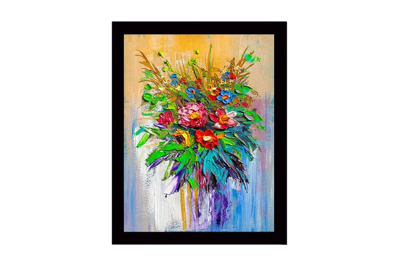 Kehystetty puupohjainen canvas - 41x56 cm - Värikäs kukkakimppu, Vihreä / Punainen / Sininen