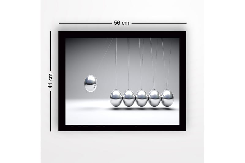 Kehystetty puukangas - 41x56 cm - Dynaaminen sommitelma, jossa roikkuvat liikkuvat metallipallot - Hopea / Harmaa - Sisustustuotteet - Taulu & taide