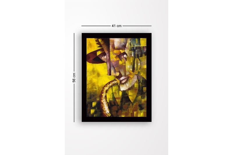 Kehystetty puinen canvas-taulu - 41x56 cm - Abstrakti muotokuva muusikosta saksofonin kanssa - Keltainen / Ruskea / Harmaa - Sisustustuotteet - Taulu & taide