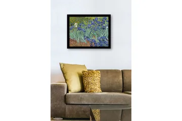 Kehystetty puutaulu canvasille - 41x56 cm - Värikäs iiriksenkukkien kokoelma - Sininen / Vihreä / Ruskea - Sisustustuotteet - Taulu & taide