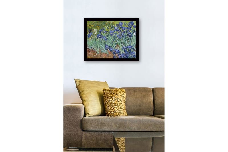 Kehystetty puutaulu canvasille - 41x56 cm - Värikäs iiriksenkukkien kokoelma - Sininen / Vihreä / Ruskea - Sisustustuotteet - Taulu & taide