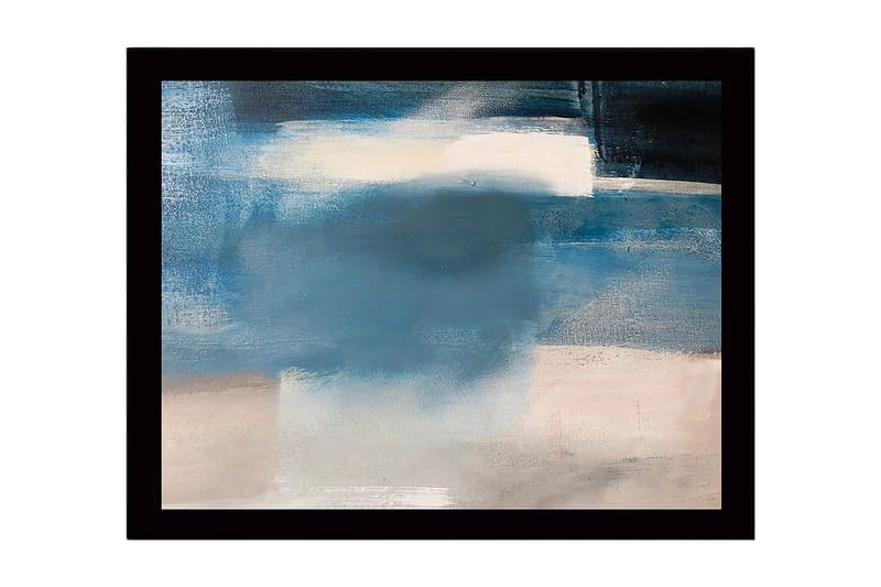 Kehystetty puukangas - 41x56 cm - Abstrakti sommitelma pehmeillä sinisillä sävyillä, Sininen / Vaaleanharmaa / Valkoinen