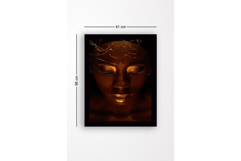 Kehystetty puutaulu canvasille - 41x56 cm - Naisen muotokuva kultaisilla yksityiskohdilla ja salaperäisellä ilmeellä - Tummanruskea / Kulta - Sisustustuotteet - Taulu & taide