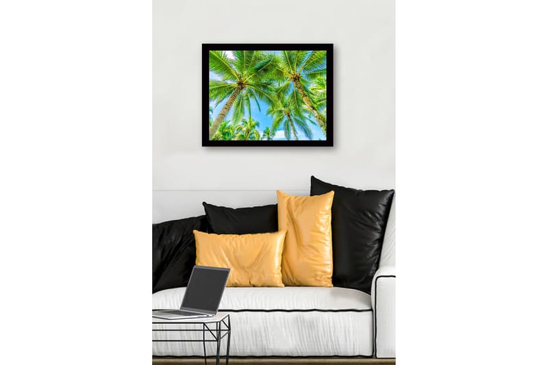 Kehystetty puucanvas - 41x56 cm - Korkeat palmut kirkasta sinistä taivasta vasten - Vihreä / Sininen - Sisustustuotteet - Taulu & taide