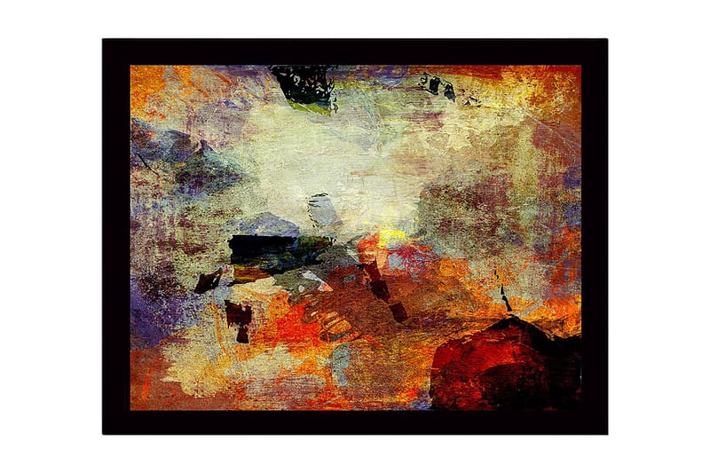 Kehystetty puukangas - 41x56 cm - Abstrakti sommitelma värillisillä muodoilla ja tekstuureilla, Punainen / Oranssi / Sininen