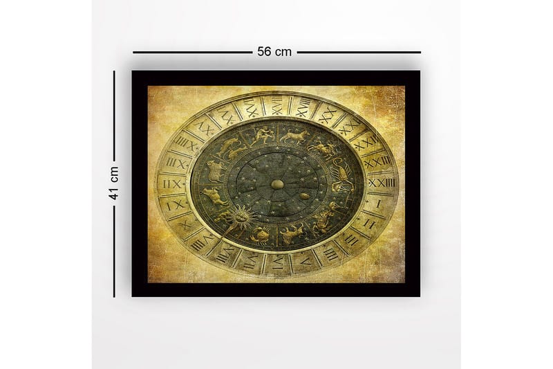 Kehystetty puutaulu canvasille - 41x56 cm - Astrologinen kartta horoskooppimerkeillä ja tähdillä - Kulta / Musta / Harmaa - Sisustustuotteet - Taulu & taide