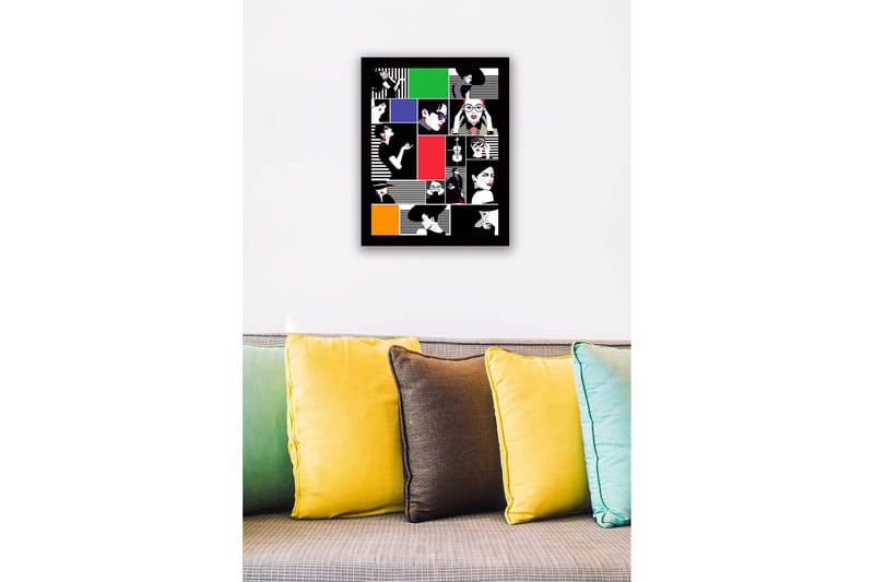 Kehystetty puukangas - 41x56 cm - Tyyliteltyjä muotokuvia naisista erilaisissa ilmeissä ja vaatteissa - Punainen / Musta / Valkoinen - Sisustustuotteet - Taulu & taide