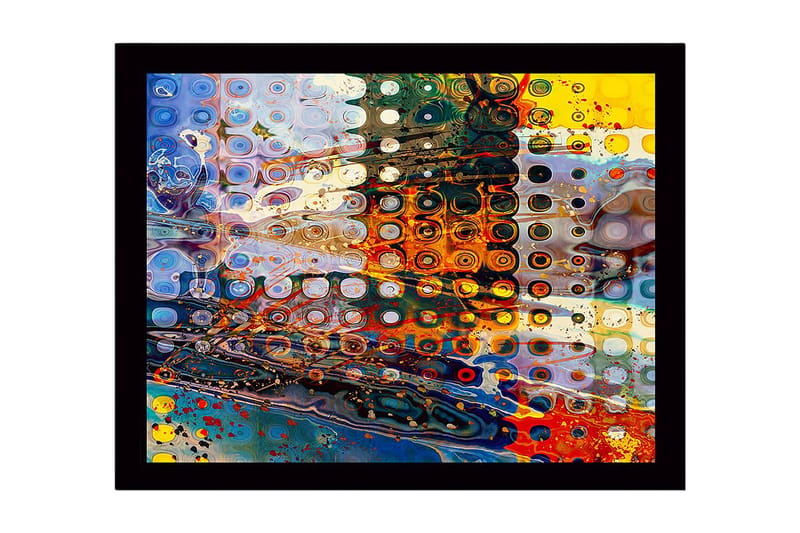 Kehystetty puukangas - 41x56 cm - Abstrakti sommitelma pyöreillä muodoilla ja värikkäillä kuvioilla, Sininen / Oranssi / Keltainen
