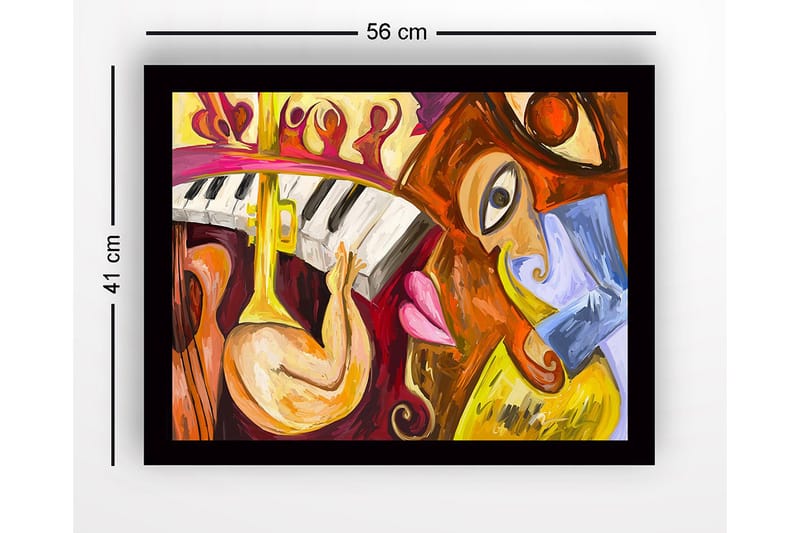 Kehystetty puukangas - 41x56 cm - Musiikillinen ilmaisu soittimilla ja kasvoilla - Keltainen / Punainen / Ruskea - Sisustustuotteet - Taulu & taide