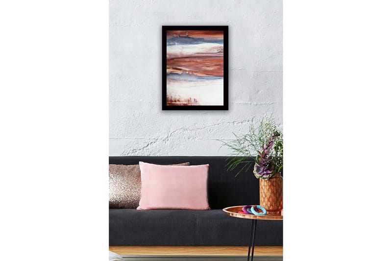 Kehystetty puukangas - 41x56 cm - Abstrakti maisema maanläheisillä sävyillä - Kastanjanruskea / Sininen / Valkoinen - Sisustustuotteet - Taulu & taide