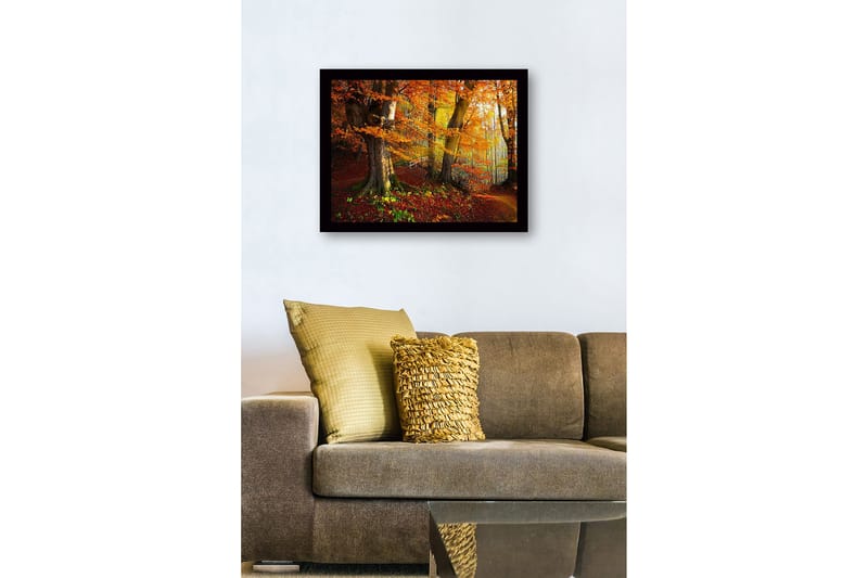 Kehystetty puutaulu canvasille - 41x56 cm - Värikäs syysmetsä kultaisilla ja oransseilla lehdillä - Oranssi / Keltainen / Vihreä - Sisustustuotteet - Taulu & taide