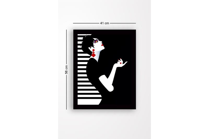 Kehystetty puutaulu canvasille - 41x56 cm - Elegantti siluetti naisesta dramaattisessa asennossa - Musta / Valkoinen / Punainen - Sisustustuotteet - Taulu & taide
