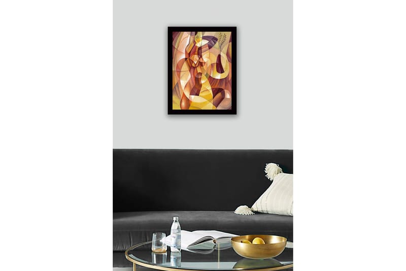 Kehystetty puupohjainen canvas - 41x56 cm - Abstrakti sommitelma orgaanisilla muodoilla ja maljakko kasveilla - Kulta / Ruskea / Terrakotta - Sisustustuotteet - Taulu & taide