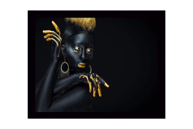 Kehystetty puukangas - 41x56 cm - Musta-kultainen malli dramaattisilla poseerauksilla, Musta / Kulta